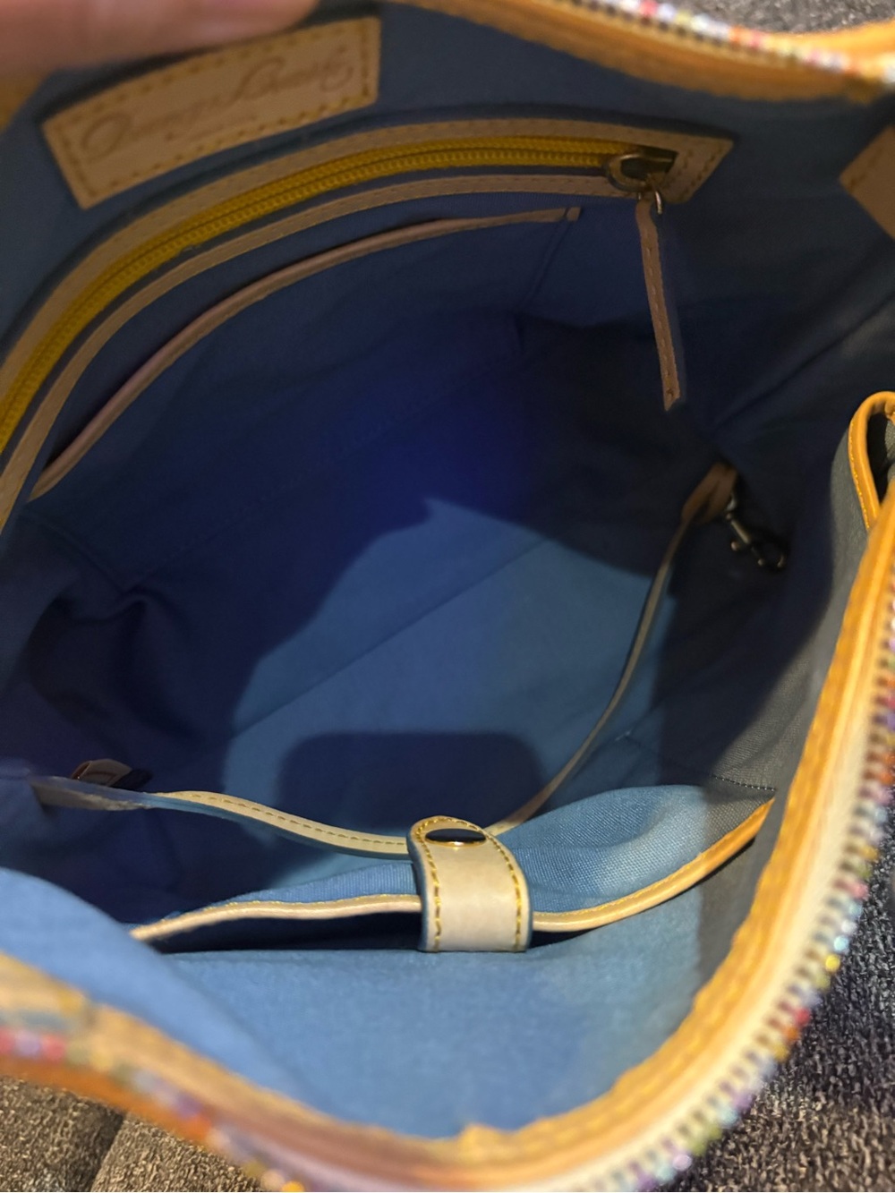 Dooney & Bourke White Multicolor DB Logo Shoulder Bag with Tan Trim - Picture 8 of 16
